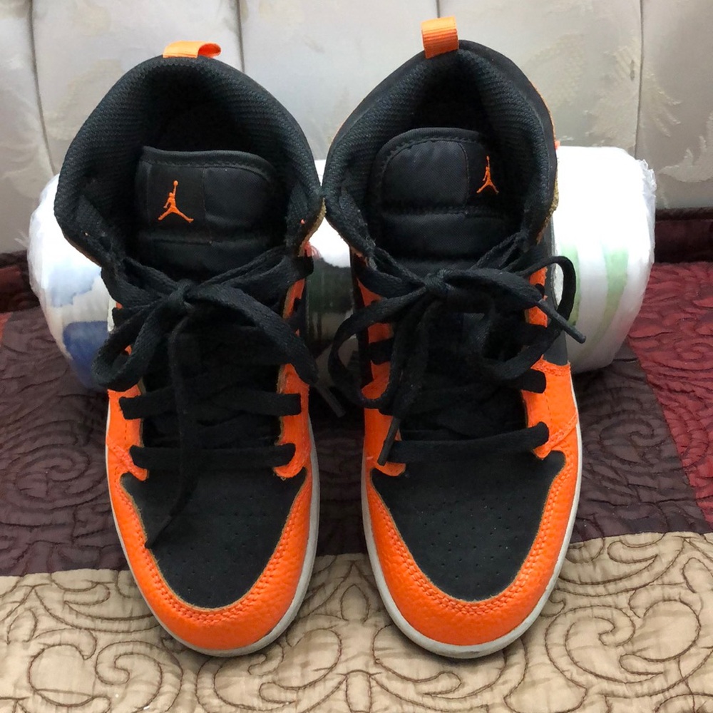 Jordan Kids Black and Orange High-Top Sneakers